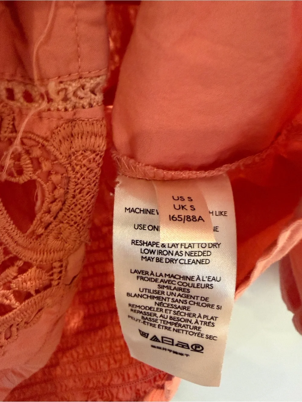 Free People Pink Peach Lace Cutout Button Front Blouse Top Small Boho Festival